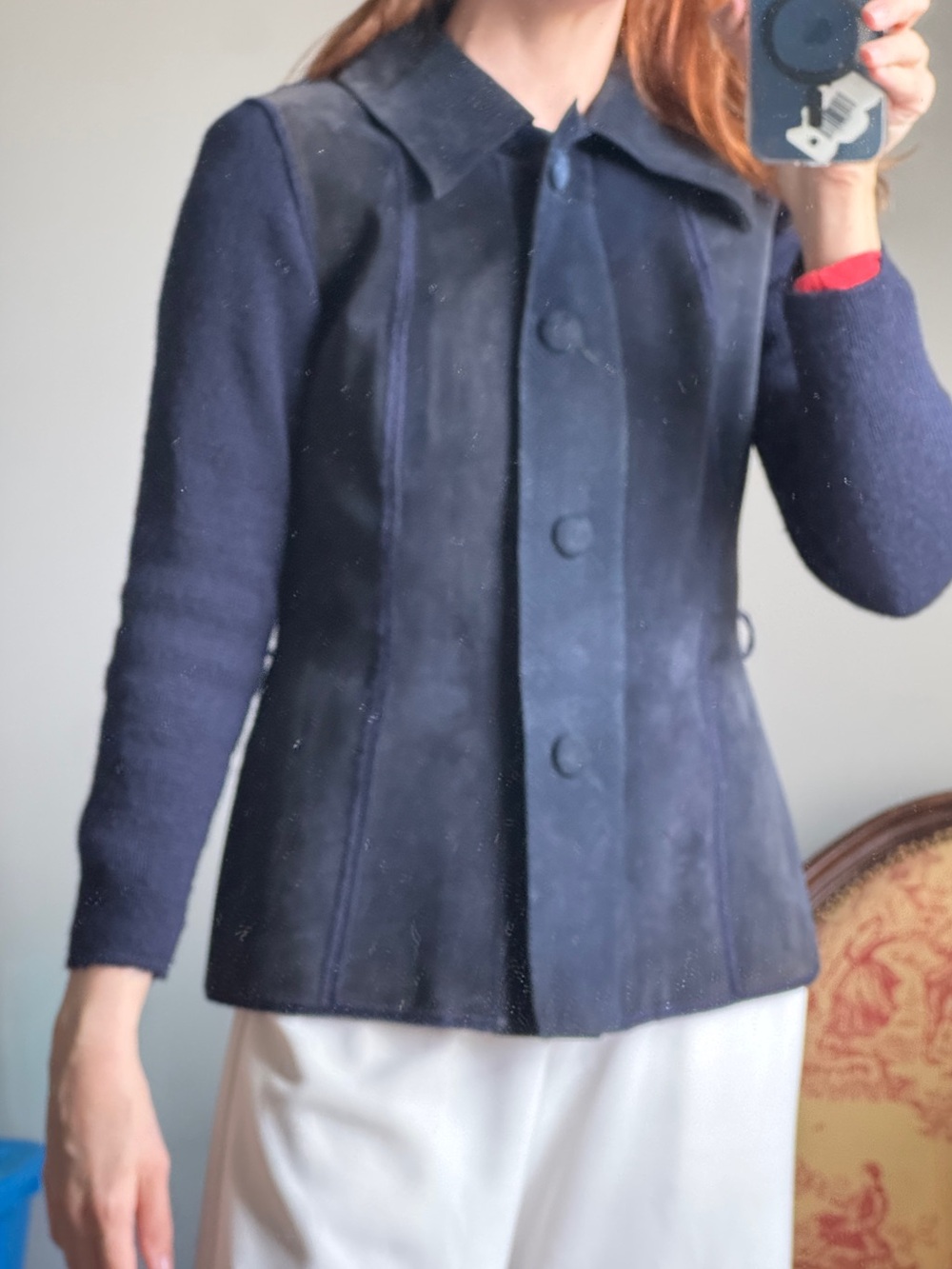 Hettabretz Vintage Suede Leather and Knit Sweater Jacket